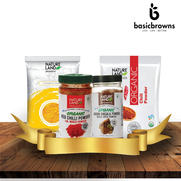 Natureland Organic Spices ( Pack of 4 - Turmeric Powder, Red Chilli Powder, Garam Masala)