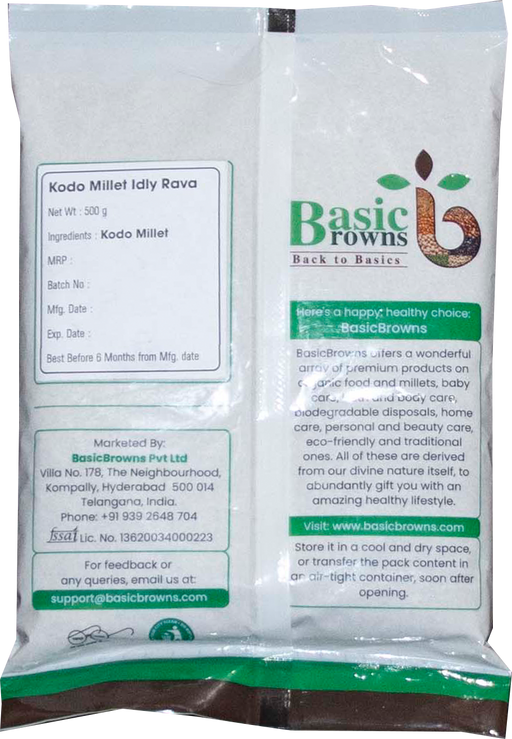 BasicBrowns Kodo Millet Idly Rava 500g_B