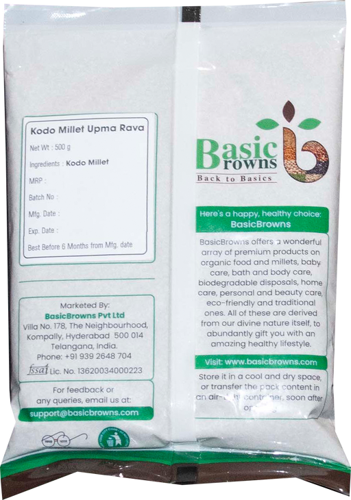 BasicBrowns Kodo Millet Upma Rava 500g_B