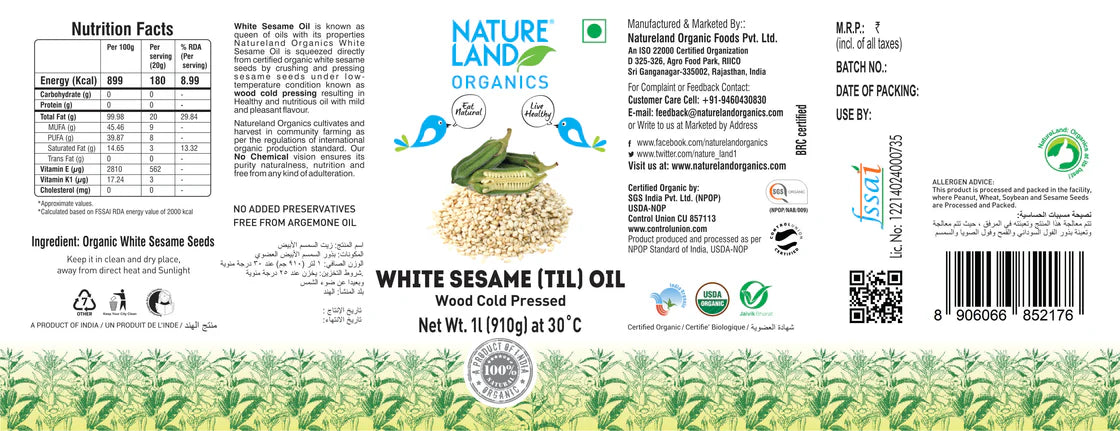 NatureLand Organic Sesame Oil 1L