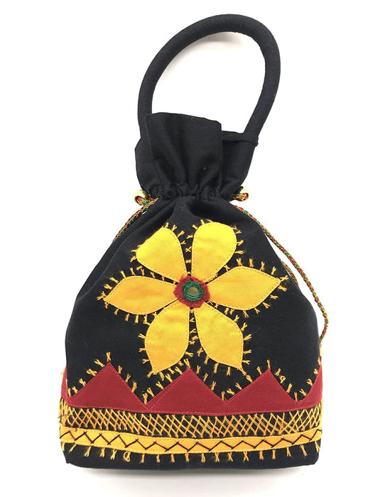 Black Flower Pouch (Potli Bag) 11*6.5 Inch