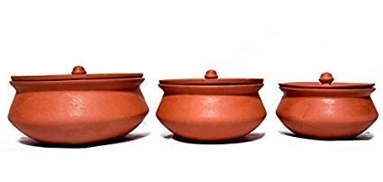 SET Clay Pot for Cooking with Lid Earthen Pots 2.5 liters and 4