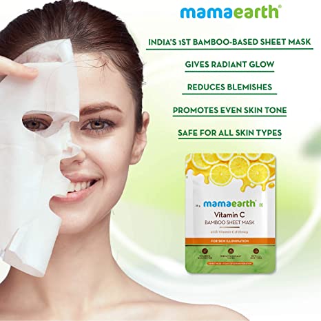 Mamaearth Vitamin C Bamboo Sheet Mask with Vitamin C and Honey for Skin Illumination Pack of 2-4