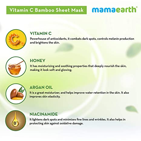 Mamaearth Vitamin C Bamboo Sheet Mask with Vitamin C and Honey for Skin Illumination Pack of 2-6
