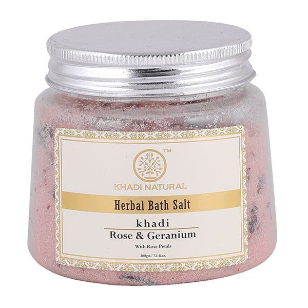 Khadi Natural Rose & Geranium With Rose Petals Bath Salt 200g-1